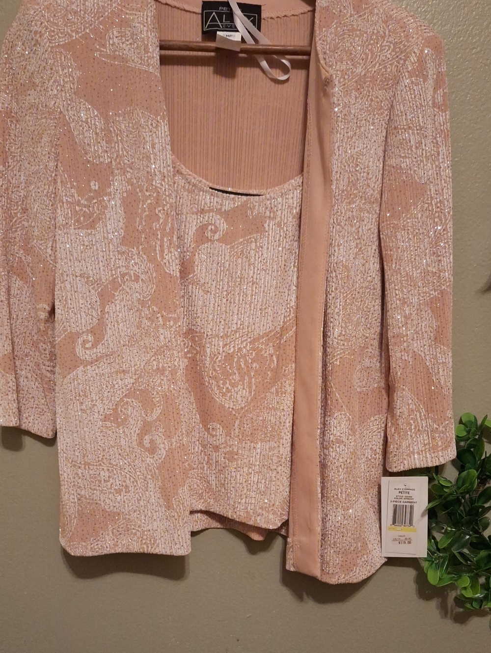 Alex Evenings Blush Beige Sparkle Twinset Tunic